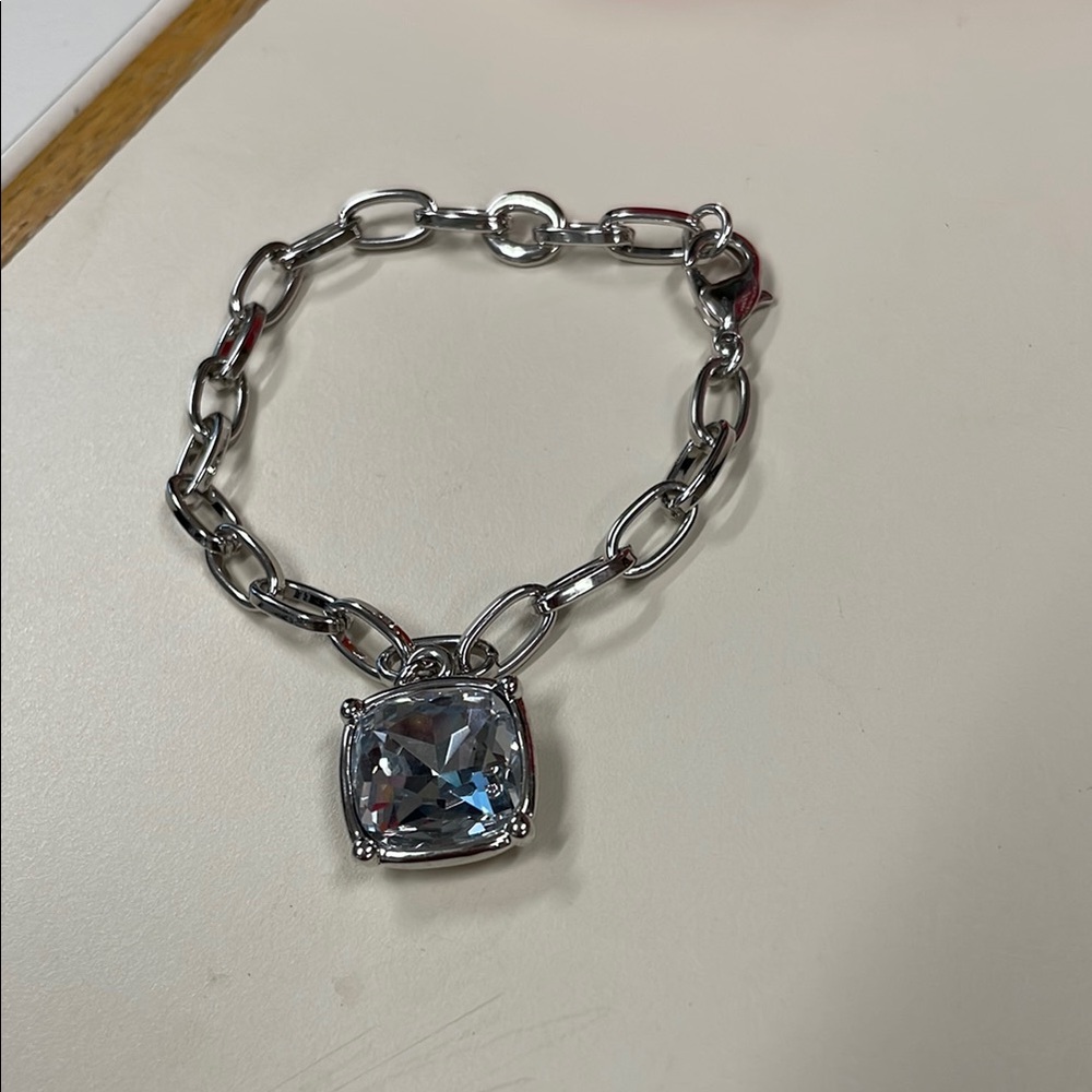 Silver Chain Bracelet with dismond Gemstone charm